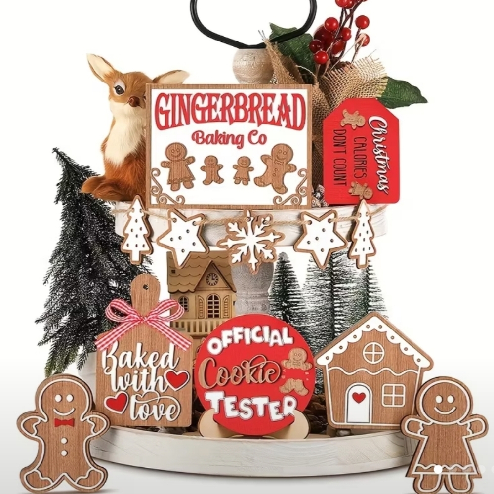 🛍️$10 ADD ON🛍️12 Piece Festive Holiday  Gingerbread Theme Tiered Tray Decor ❄️